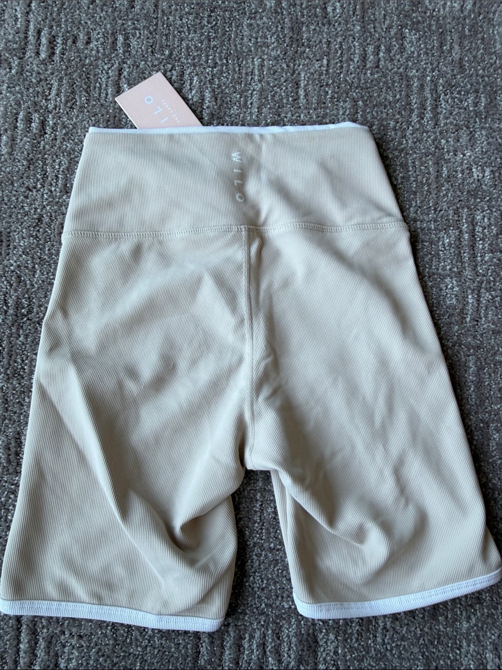 Wilo clay & white Leggings, Bike Shorts & Sports Bra Set-Ribbed - Picture 7 of 11